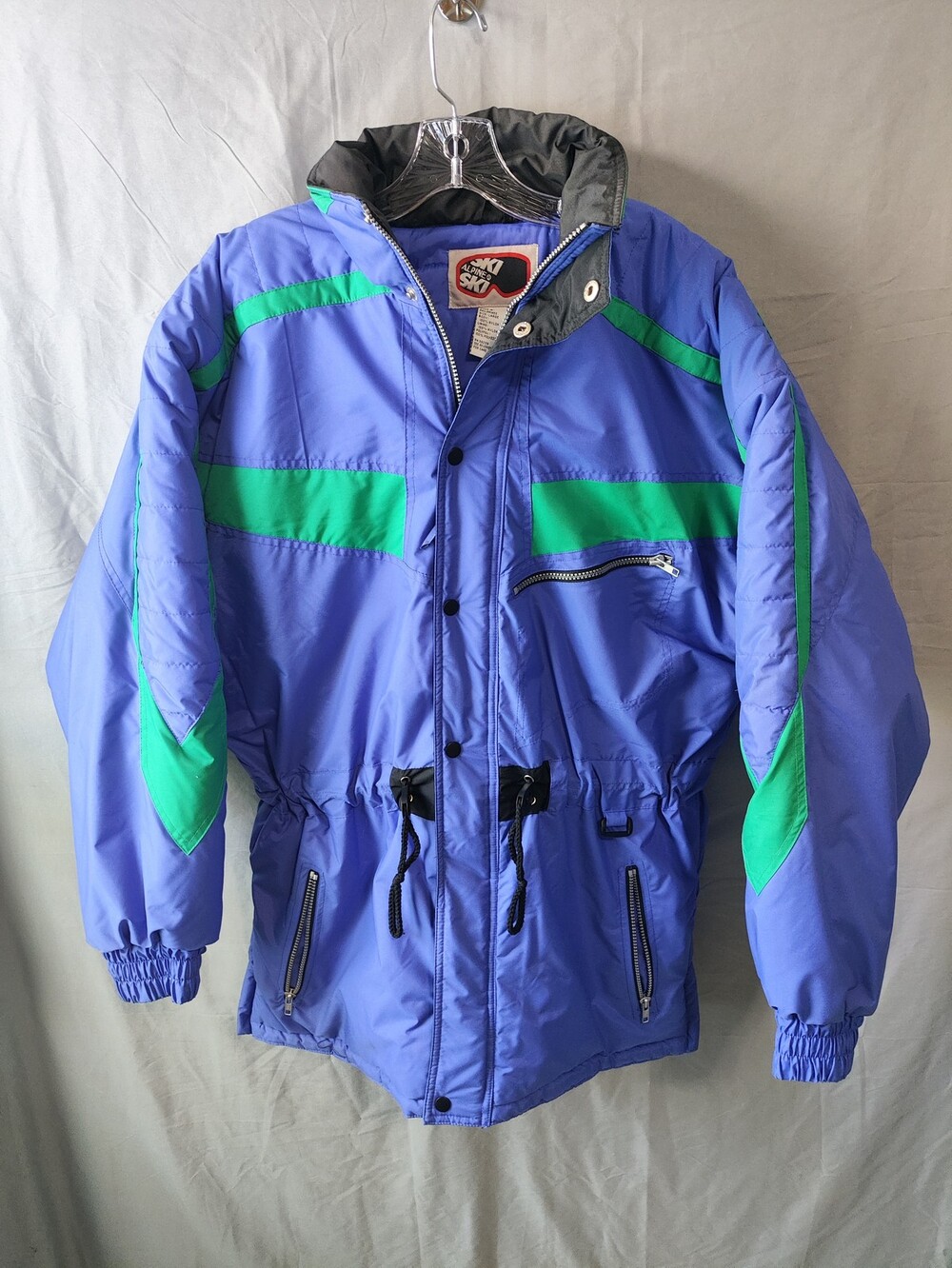 Vintage Alpine Ski Jacket Mens Large Blue Green 90s Nylon Winter Snow Retro Coat